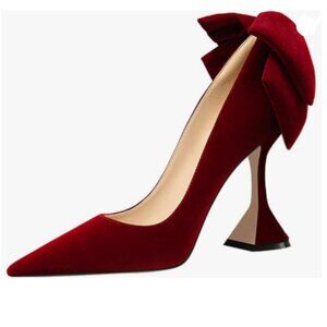 YDN Red Velvet Pointy Toe Slip on Pumps Special High Heels Party Prom Dress Shoe